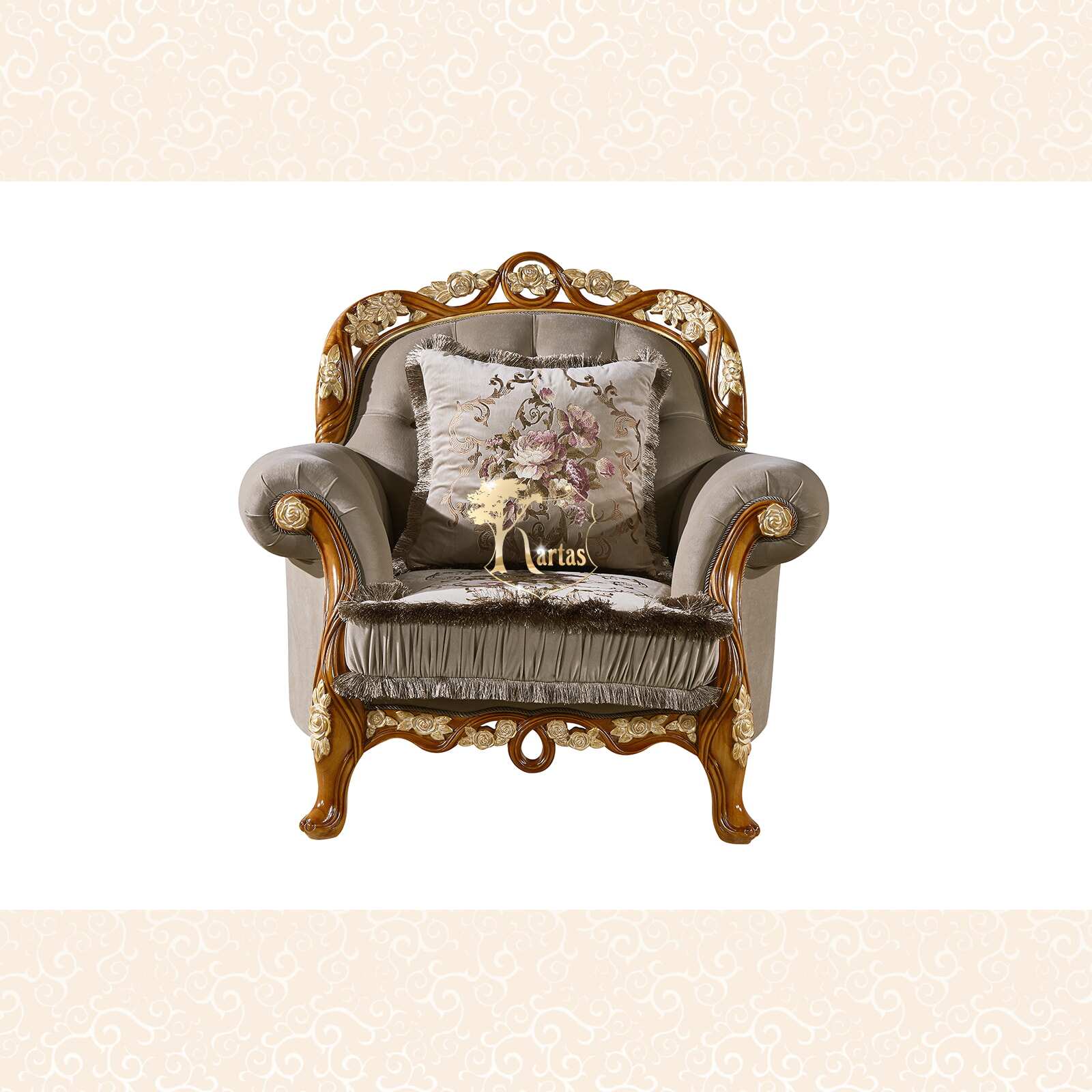 Кресло 1- местное Венеция (Цвет: Королевский орех + Золото)  Королевский орех + Золото
