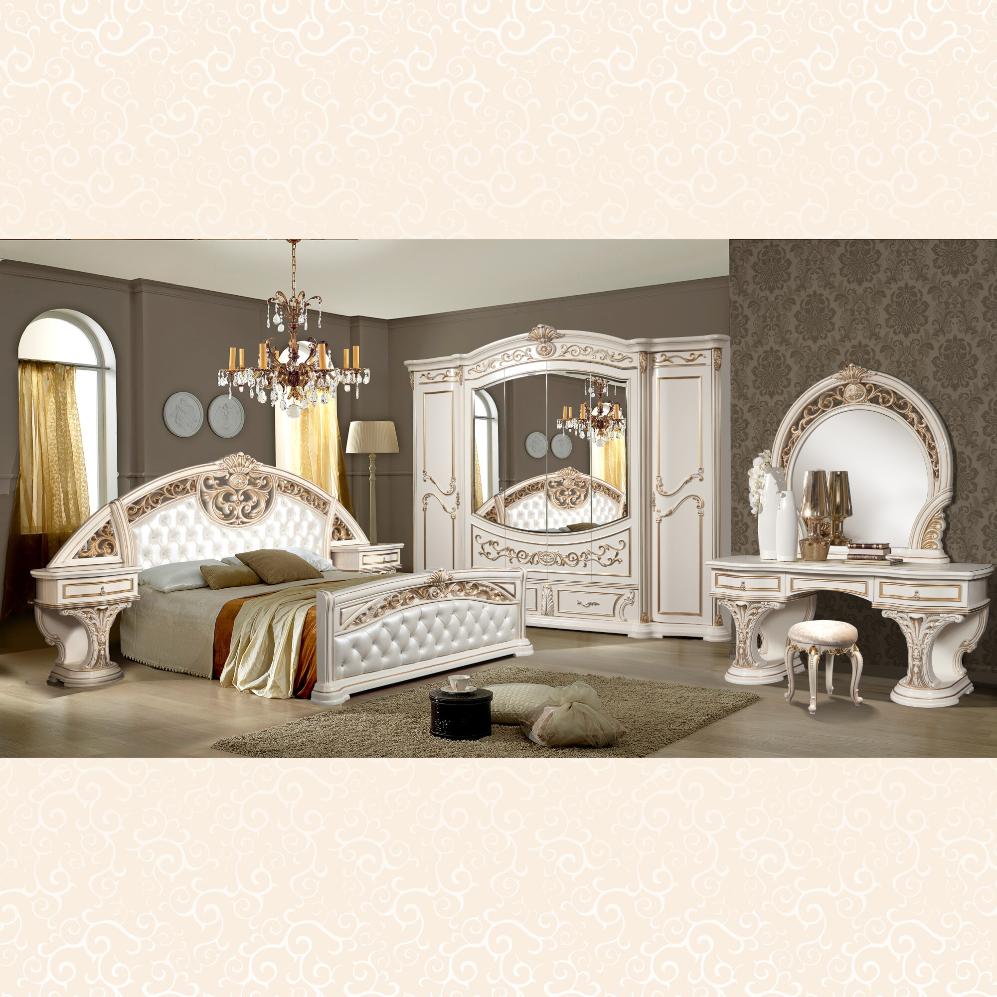 Спальня Флоренция (Цвет: белая золото) 180х200 шкаф 6-дв.  Белый