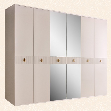 Шкаф 6-ти дв. (с зеркалами) для платья и белья Rimini Solo (Цвет: Беж золото)