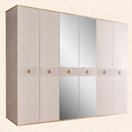 Шкаф 6-ти дв. (с зеркалами) для платья и белья Rimini Solo (Цвет: Слоновая кость золото)