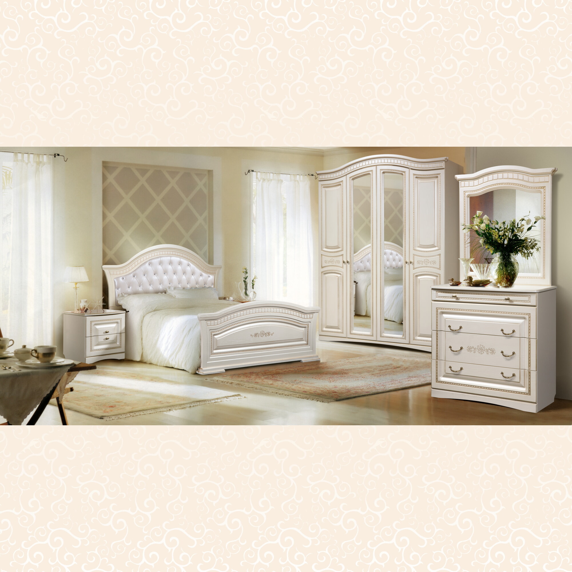 Спальня Венера (Цвет: белый) шкаф 4-дв.  Бежевый