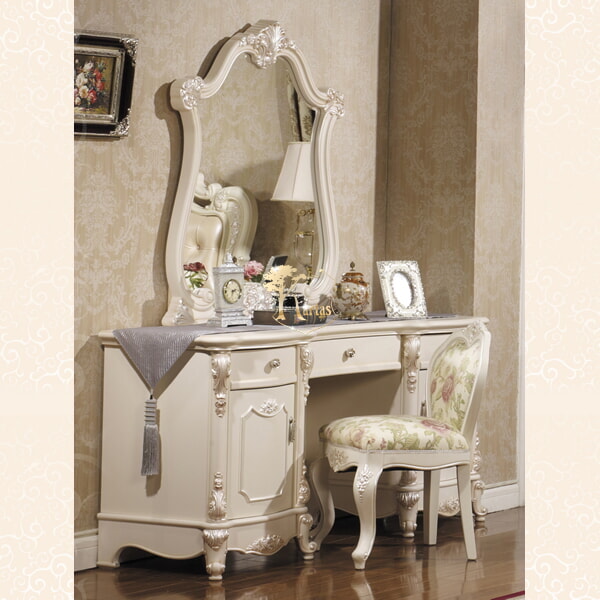 Туалетный столик с зеркалом Лоренцо (Цвет: Белый + Жемчуг)  Белый + Жемчуг