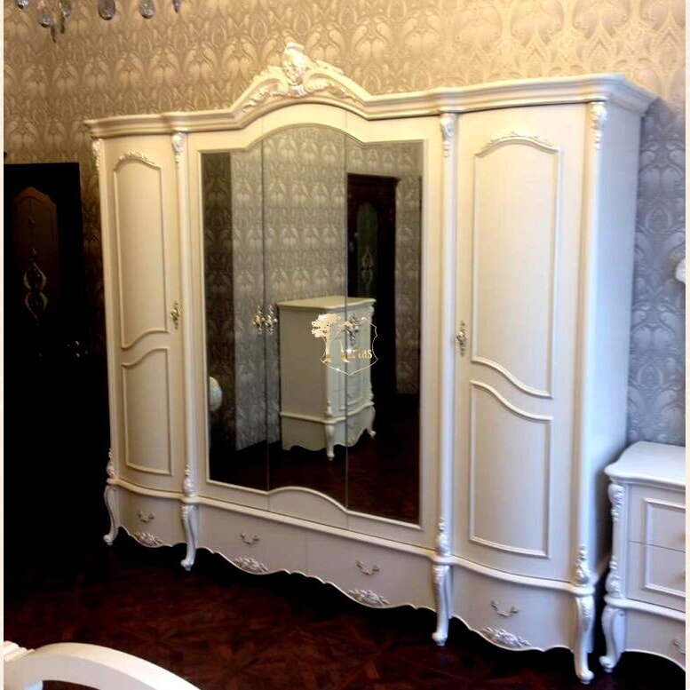 Шкаф 5-ти дверный с зеркалом Лоренцо (Цвет: Белый + Жемчуг)  Белый + Жемчуг