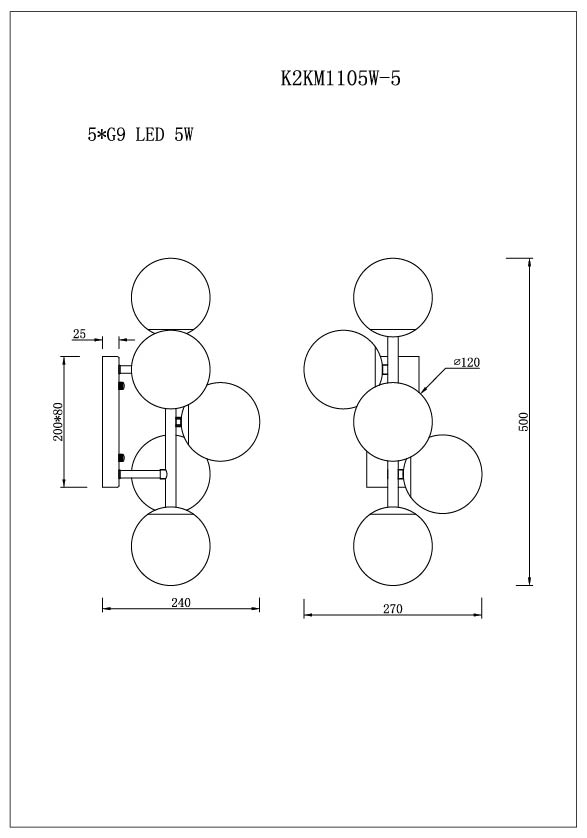 K2KM1105W-5 Бра L27*W24*H50см Garda Decor K2KM1105W-5 