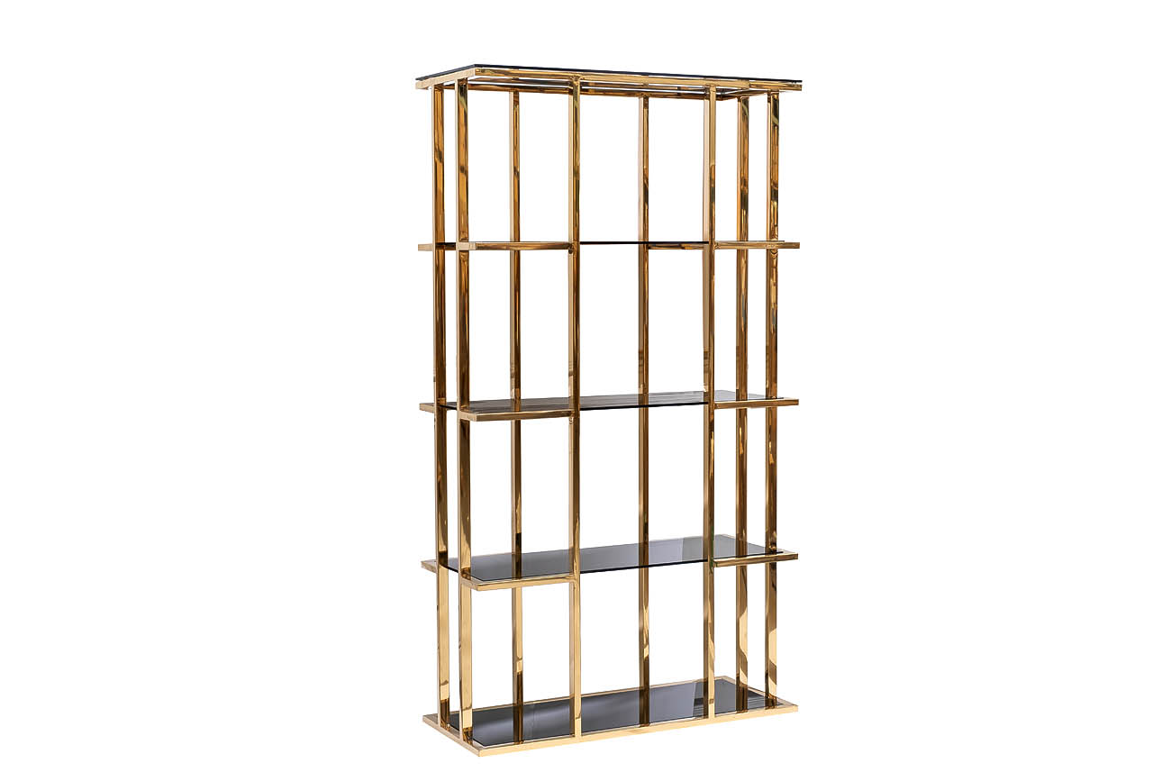 46AS-SH1537-GOLD Стеллаж золотистый/темн.ст. 100*40*180см Garda Decor 46AS-SH1537-GOLD 
