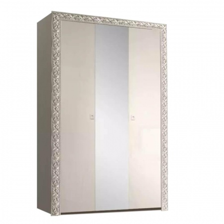 Шкаф 3-х дв. для платья и белья (с зеркалом) Тиффани Премиум (Цвет: Слоновая кость серебро)