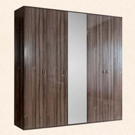 Шкаф 5-ти дв. (с зеркалом) для платья и белья Rimini (Цвет: Орех Империя серебро)