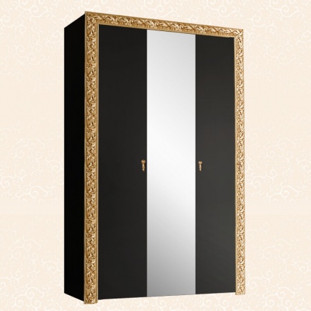 Шкаф 3-х дв. для платья и белья (с зеркалом) Тиффани Премиум (Цвет: Черный золото)