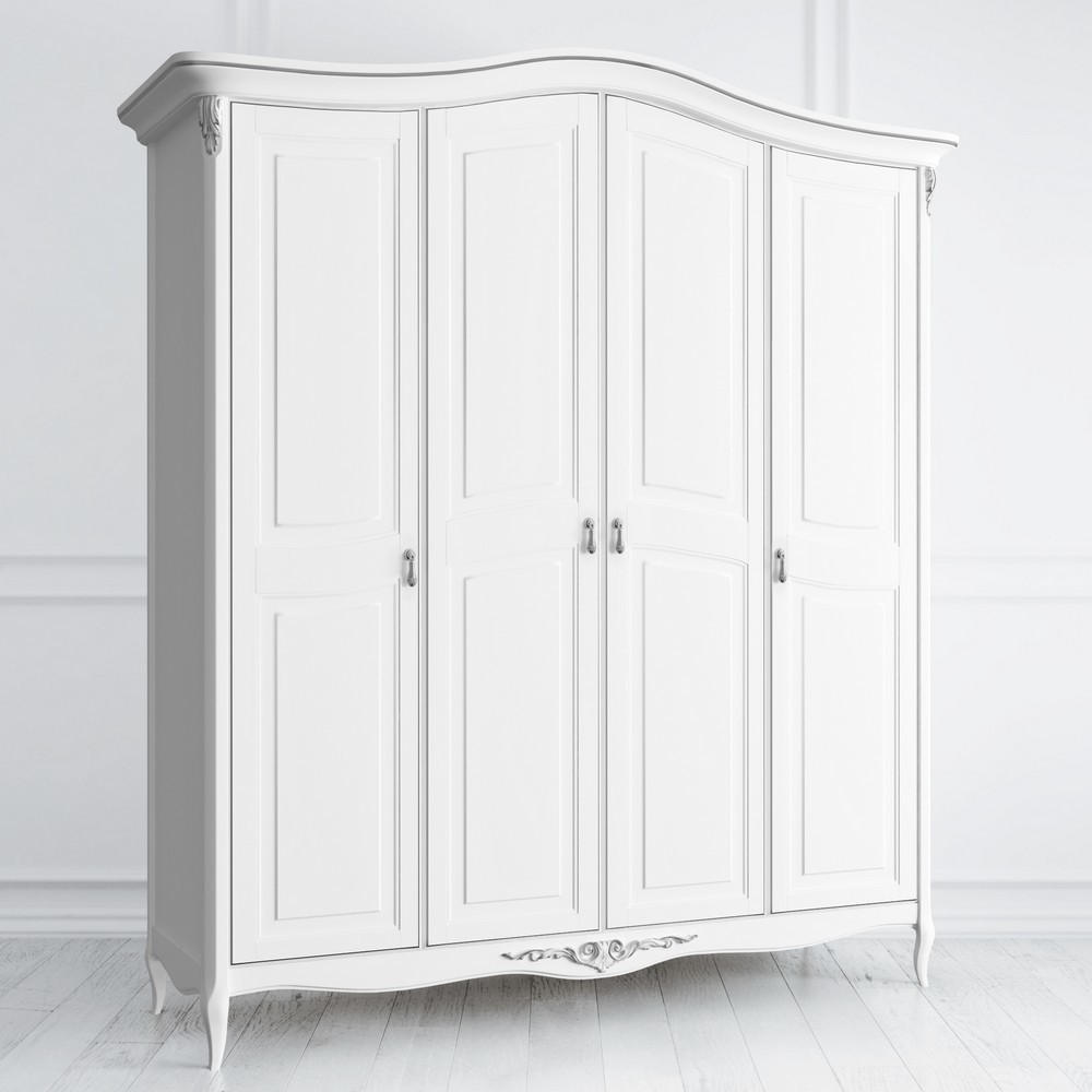Шкаф 4 двери Silvery Rome Белый с серебряной патиной S124-K00-S Kreind  S124-K00-S Белый с серебряной патиной