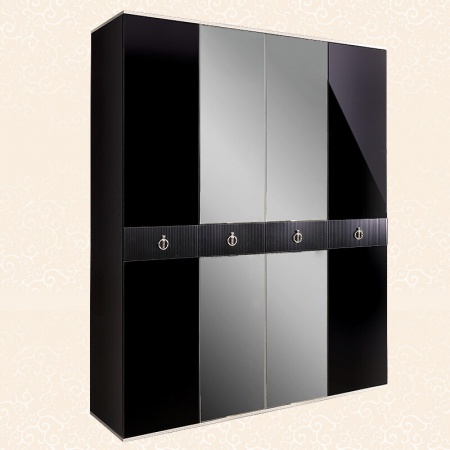Шкаф 4-х дв. (с зеркалами) для платья и белья Rimini Solo (Цвет: Черный серебро)