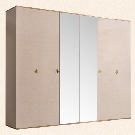 Шкаф 6-ти дв. (с зеркалами) для платья и белья Rimini (Цвет: Латте золото)