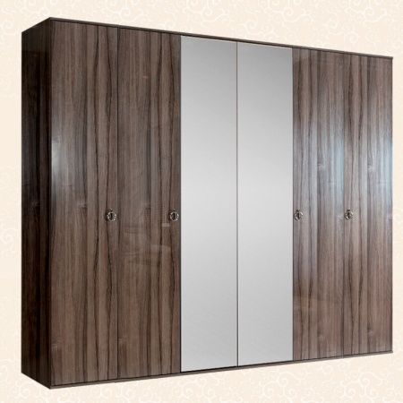Шкаф 6-ти дв. (с зеркалами) для платья и белья Rimini (Цвет: Орех Империя серебро)