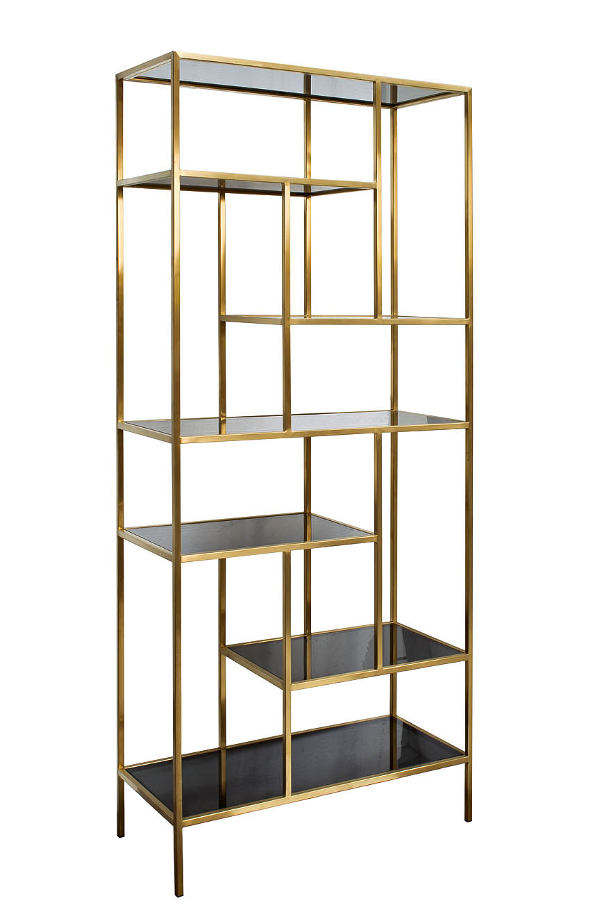 46AS-SH1452-GOLD Стеллаж  золотистый/темн.ст. 80*35*180см Garda Decor 46AS-SH1452-GOLD 