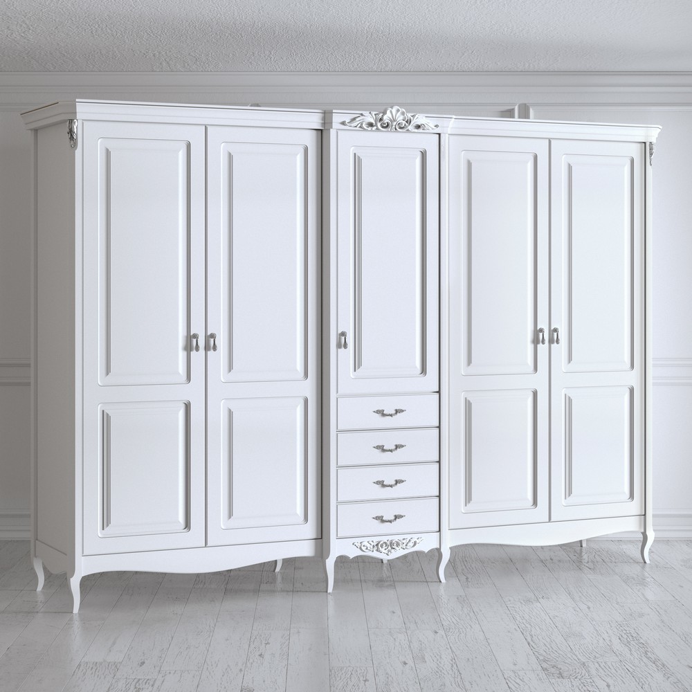 Шкаф 5 дверей Silvery Rome Белый с серебряной патиной S625E-K00-S Kreind  S625E-K00-S Белый с серебряной патиной