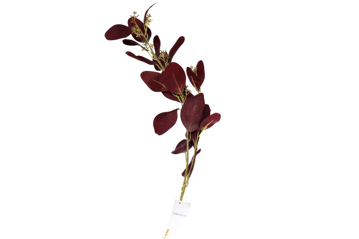 9F28558-BR Веточка эвкалипта с цветами листья бордовые 72см (24) Garda Decor 9F28558BR 