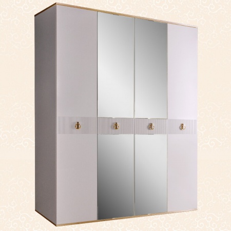 Шкаф 4-х дв. (с зеркалами) для платья и белья Rimini Solo (Цвет: Белый золото)