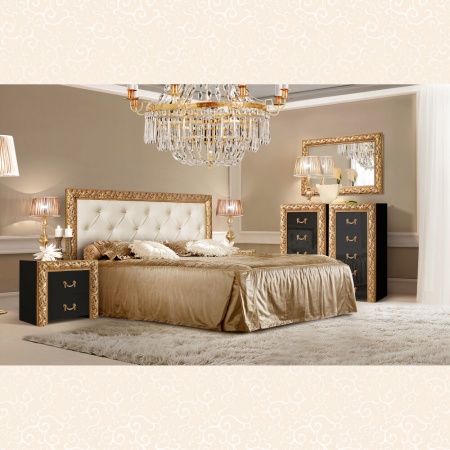 Кровать 2-х спальная (1,8 м) с мягким элементом со стразами с подъемным механизмом Тиффани Премиум Черный золото