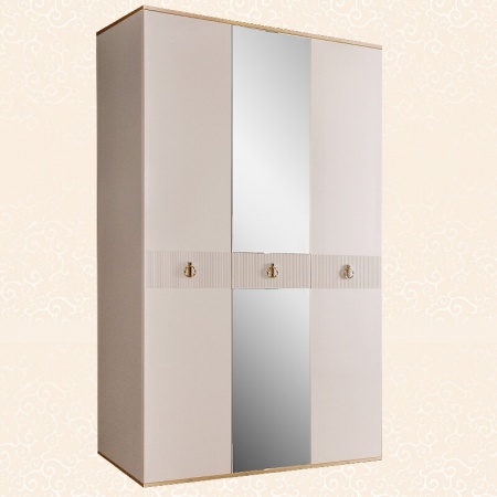 Шкаф 3-х дв. (с зеркалом) для платья и белья Rimini Solo (Цвет: Слоновая кость золото)