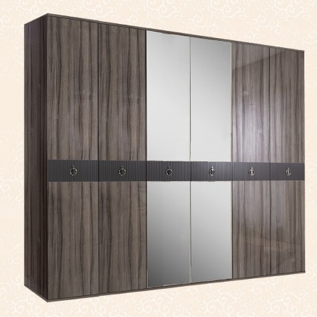 Шкаф 6-ти дв. (с зеркалами) для платья и белья Rimini Solo (Цвет: Орех Империя серебро)