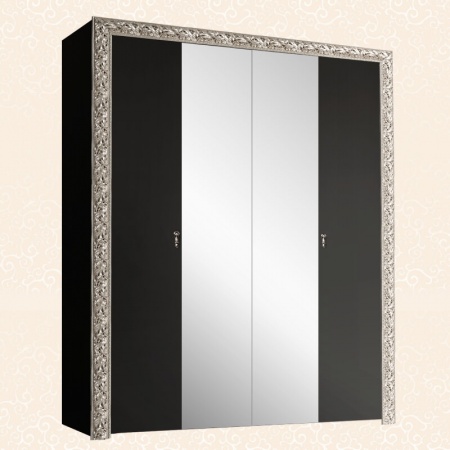Шкаф 4-х дв. для платья и белья (с зеркалами) Тиффани Премиум (Цвет: Черный серебро)