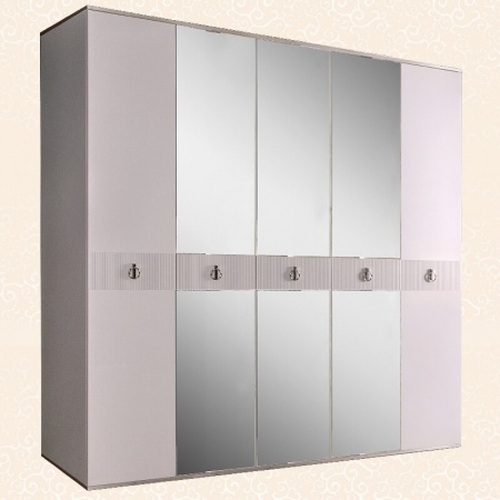 Шкаф 5-ти дв. (с зеркалом) для платья и белья Rimini Solo (Цвет: Белый серебро)
