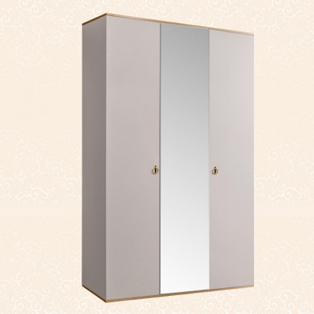 Шкаф 3-х дв. (с зеркалом) для платья и белья Rimini (Цвет: Слоновая кость золото)