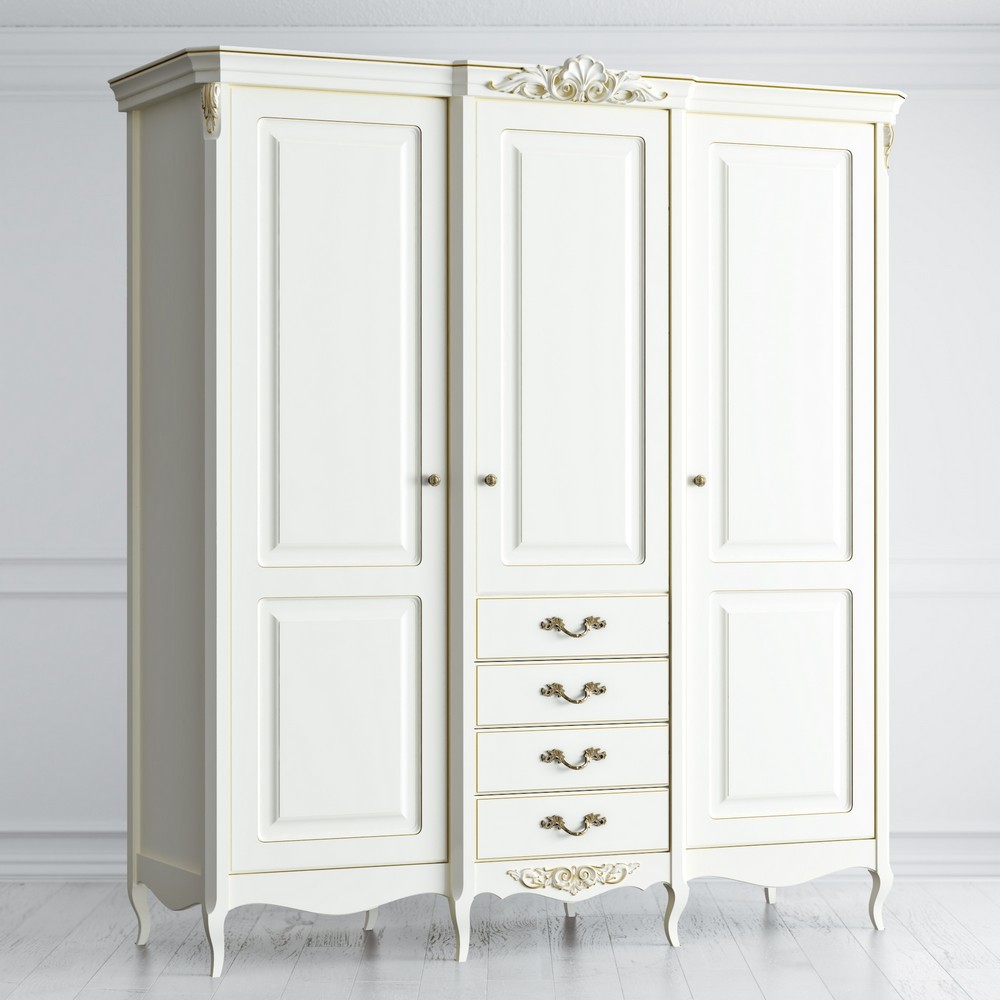 Шкаф 3 двери Atelier Gold Слоновая кость с золотой патиной APg623E-K02-G Kreind  APg623E-K02-G Слоновая кость с золотой патиной