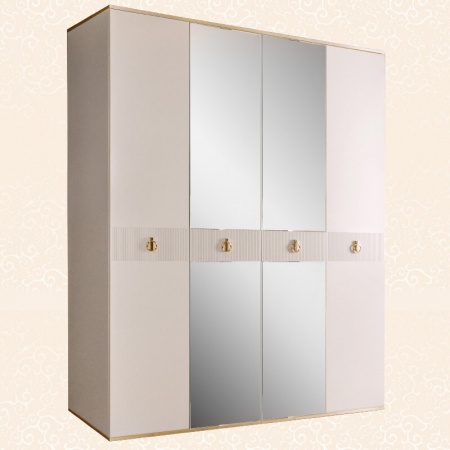 Шкаф 4-х дв. (с зеркалами) для платья и белья Rimini Solo (Цвет: Слоновая кость золото)