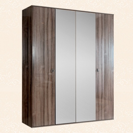 Шкаф 4-х дв. (с зеркалами) для платья и белья Rimini (Цвет: Орех Империя серебро)