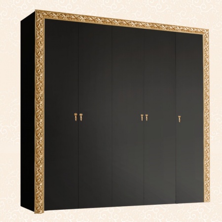 Шкаф 5-х дв. для платья и белья (с зеркалами) Тиффани Премиум (Цвет: Черный золото)