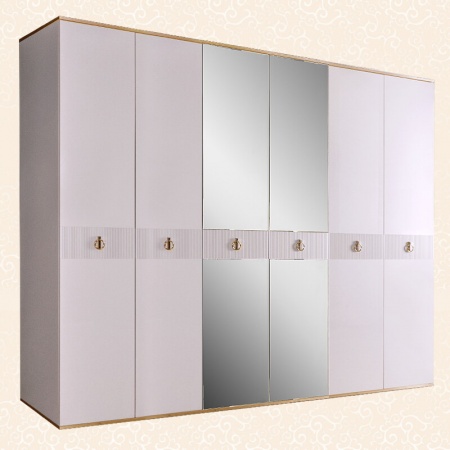 Шкаф 6-ти дв. (с зеркалами) для платья и белья Rimini Solo (Цвет: Белый золото)