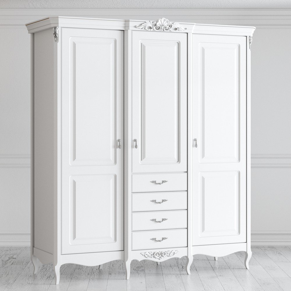 Шкаф 3 двери Silvery Rome Белый с серебряной патиной S623E-K00-S Kreind  S623E-K00-S Белый с серебряной патиной