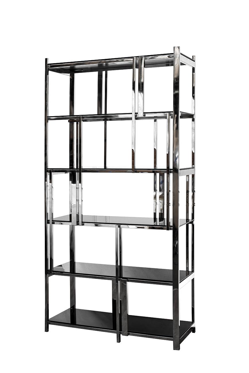 13RXSH3052-SILVER Стеллаж стекло черн./серебро 100*38*200см Garda Decor 13RXSH3052-SILVER 