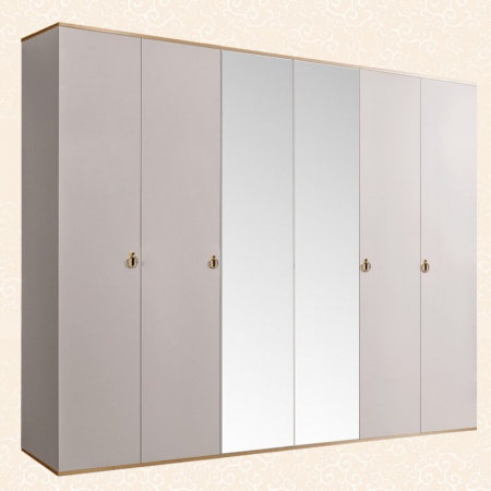 Шкаф 6-ти дв. (с зеркалами) для платья и белья Rimini (Цвет: Слоновая кость золото)