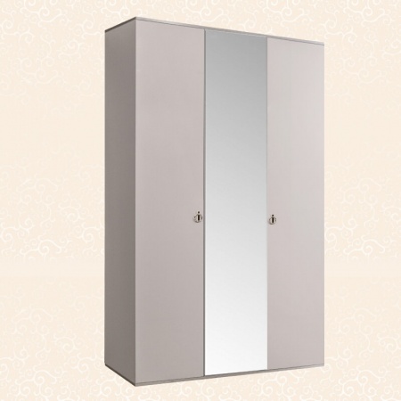 Шкаф 3-х дв. (с зеркалом) для платья и белья Rimini (Цвет: Слоновая кость серебро)