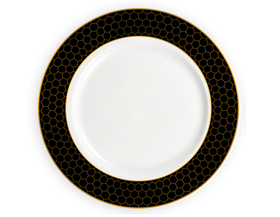 26FC-TAR-HONEYCOMB-26 Тарелка обеденная HONEYCOMB чёрно-золотая деколь 26см (2) Garda Decor 26FC-TAR-HONEYCOMB-26 