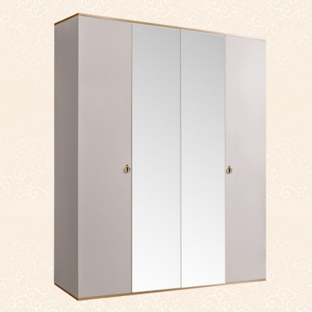 Шкаф 4-х дв. (с зеркалами) для платья и белья Rimini (Цвет: Слоновая кость золото)