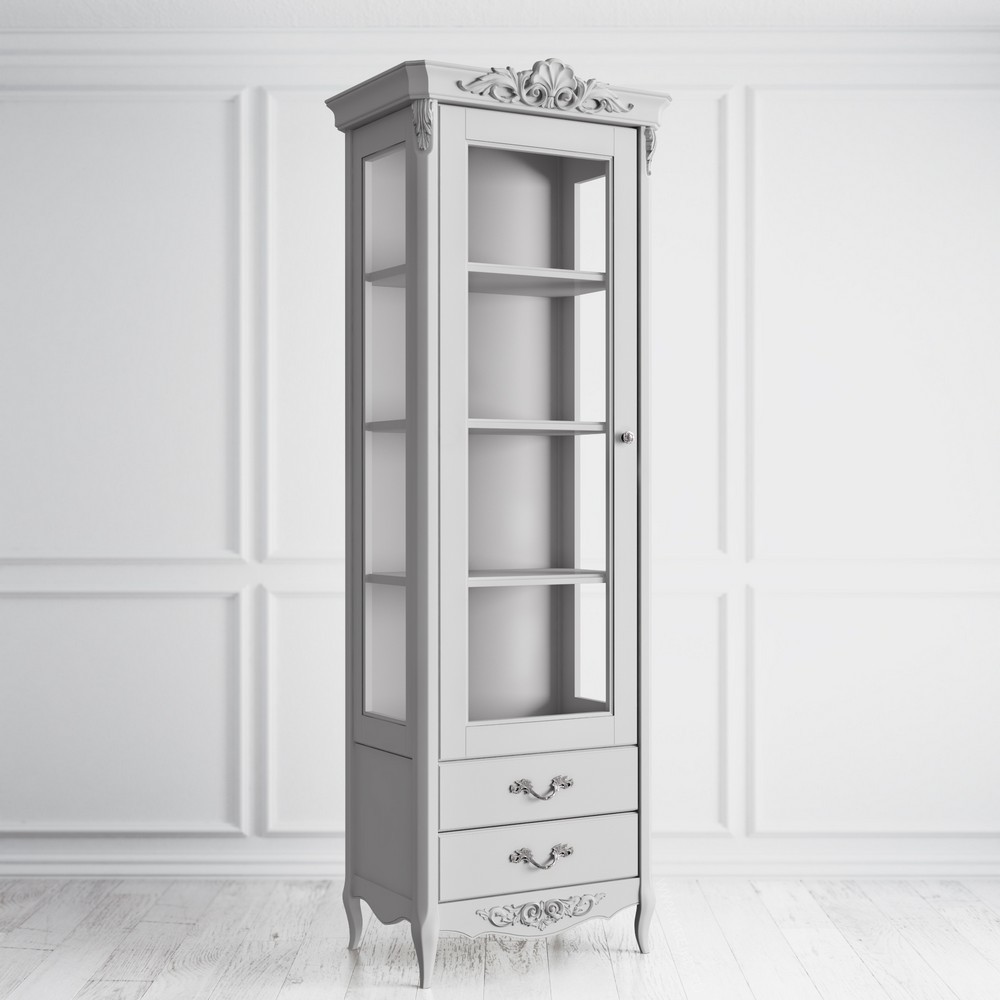 Витрина стеклянная L Atelier Home Серо-бежевый с серебряной патиной APs289E-K04-S Kreind  APs289E-K04-S Серо-бежевый с серебряной патиной