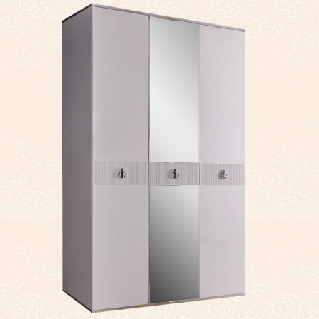Шкаф 3-х дв. (с зеркалом) для платья и белья Rimini Solo (Цвет: Белый серебро)