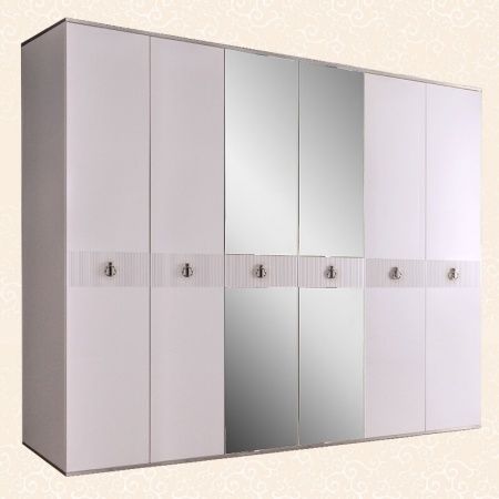 Шкаф 6-ти дв. (с зеркалами) для платья и белья Rimini Solo (Цвет: Белый серебро)