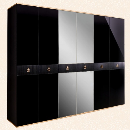 Шкаф 6-ти дв. (с зеркалами) для платья и белья Rimini Solo (Цвет: Черный золото)