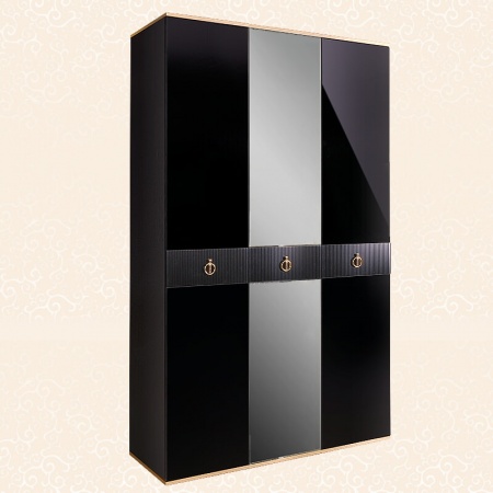 Шкаф 3-х дв. (с зеркалом) для платья и белья Rimini Solo (Цвет: Черный золото)