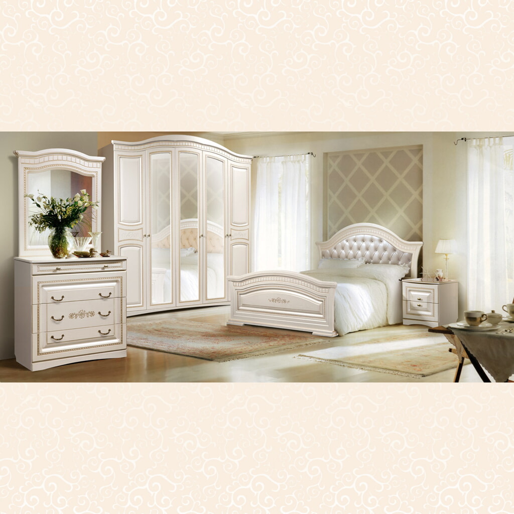 Спальня Венера (Цвет: светлый) 180х200 шкаф 5-дв.  Белый