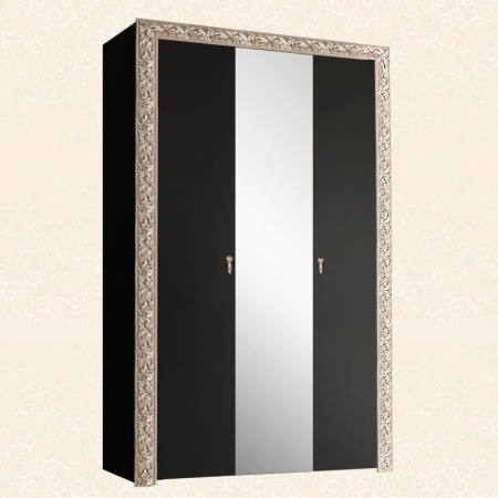 Шкаф 3-х дв. для платья и белья (с зеркалом) Тиффани Премиум (Цвет: Черный серебро)