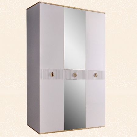 Шкаф 3-х дв. (с зеркалом) для платья и белья Rimini Solo (Цвет: Белый золото)