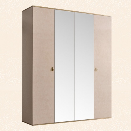 Шкаф 4-х дв. (с зеркалами) для платья и белья Rimini (Цвет: Латте золото)