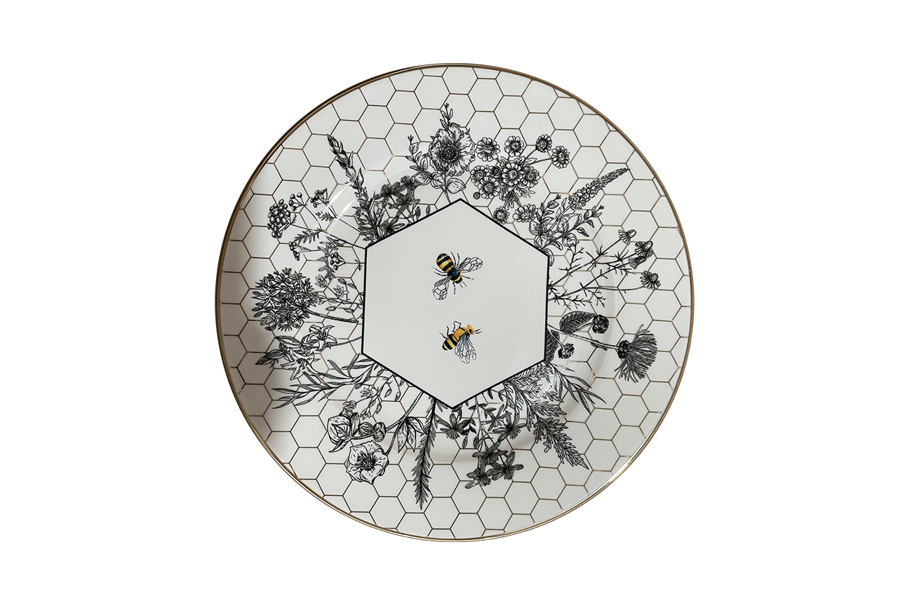 26FC-TAR-HONEYCOMB-19,5/1 Тарелка закусочная HONEYCOMB пчёлки 19,5см (2) Garda Decor 26FC-TAR-HONEYCOMB-19,5/1 