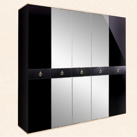 Шкаф 5-ти дв. (с зеркалом) для платья и белья Rimini Solo (Цвет: Черный серебро)