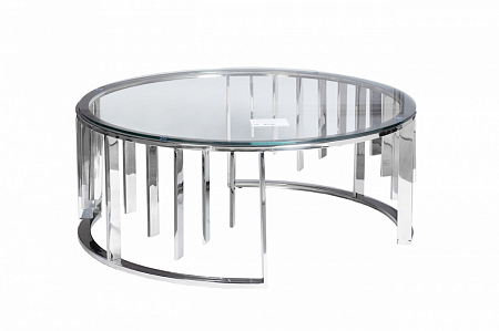 13RXCT8077-SILVER Стол журнальный стекло прозр/серебро d97*38см Garda Decor