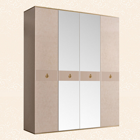 Шкаф 4-х дв. (с зеркалами) для платья и белья Rimini Solo (Цвет: Латте золото)